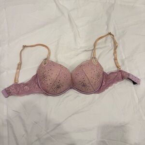 Victoria's Secret Sexy Little Things Bra 34D Purple Lace Rhinestone Push Up Y2K
